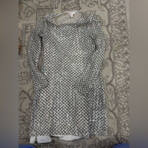 GB Girls Silver Sequin Long Sleeve Dress